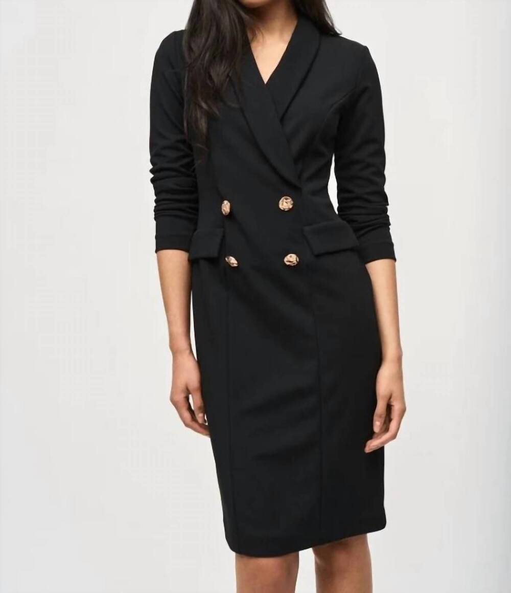 NEW JOSEPH RIBKOFF silky knit double breasted blazer dress in black